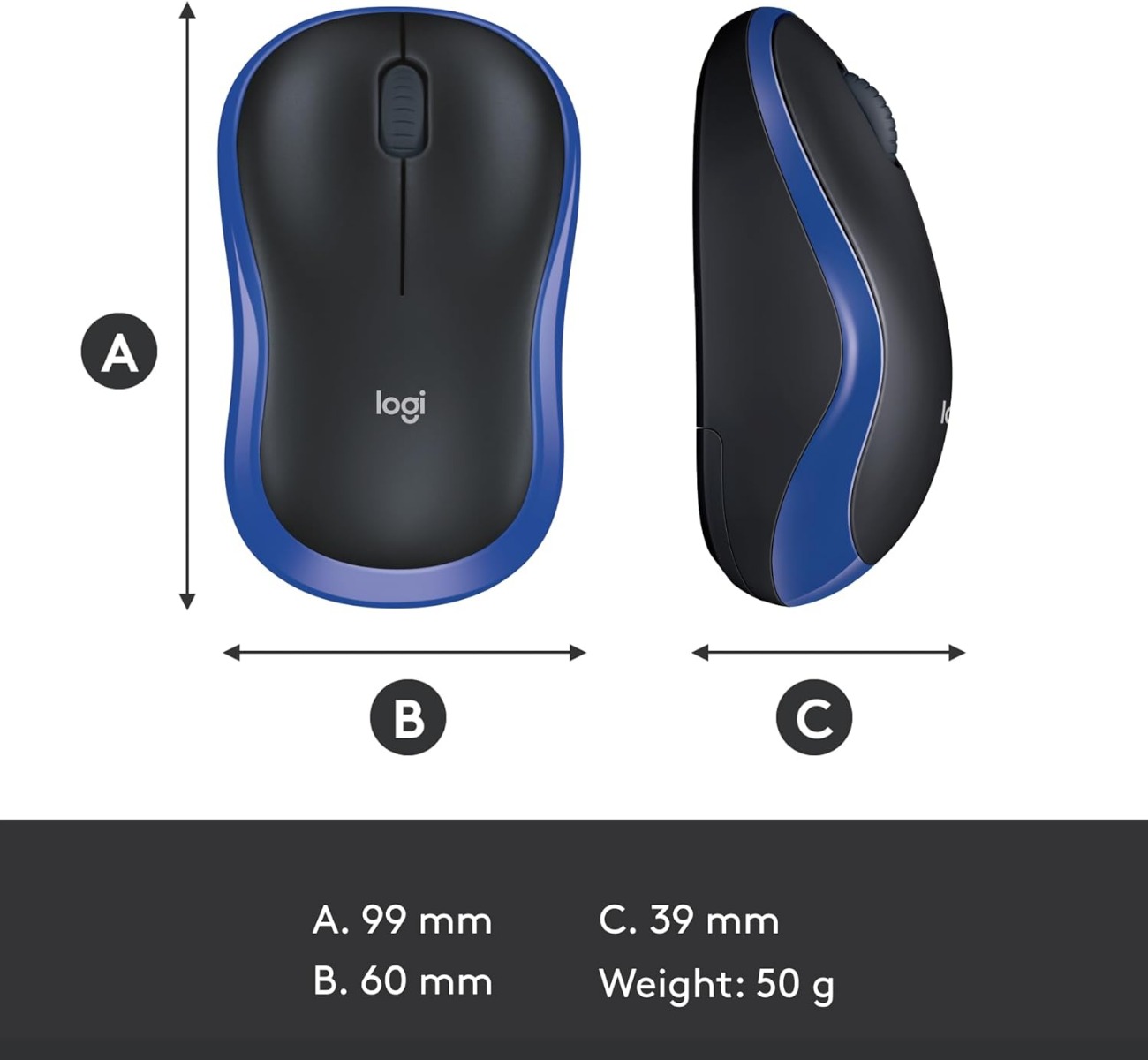 Logitech M185 Wireless Mouse , Black Blue - 910-002236