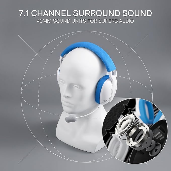 Redragon Skuld Pro H878 Wired and Wireless Gaming Headset with Microphone , White Blue