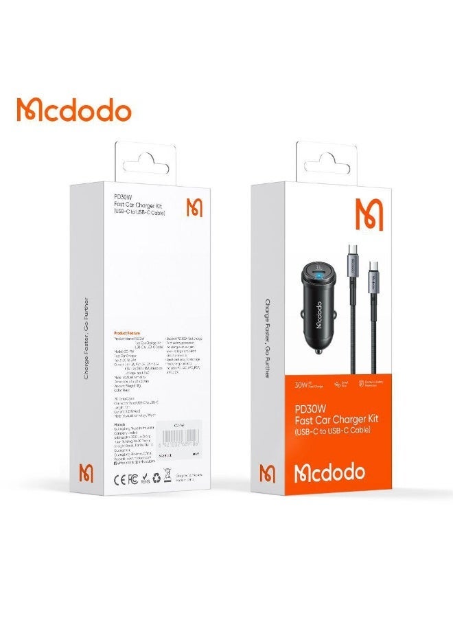 Mcdodo Car Charger with Cable Type C , 1 Ports , Type C , 30 Watt , Black - CC-7493
