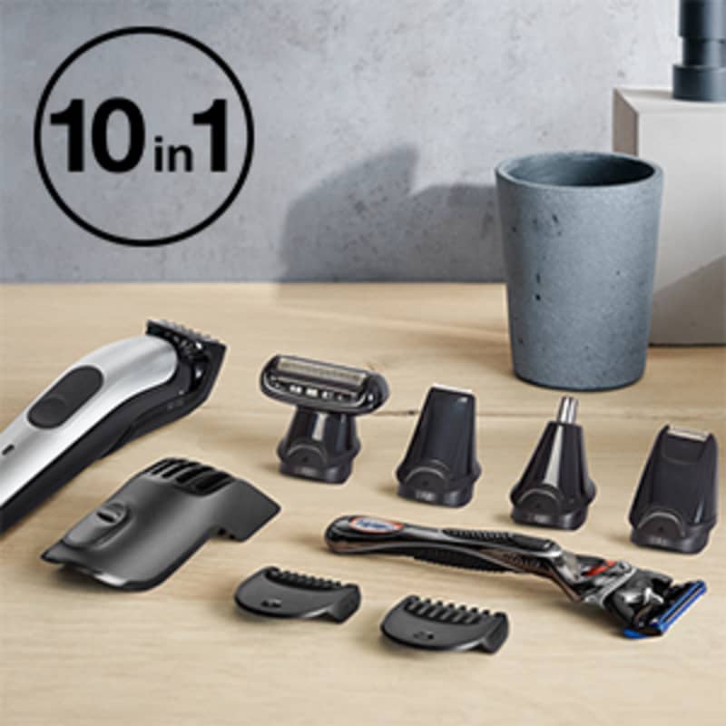 Braun Hair Trimmer with Attachments , with Gillette Fusion5 ProGlide Razor , Black Grey - MGK7221