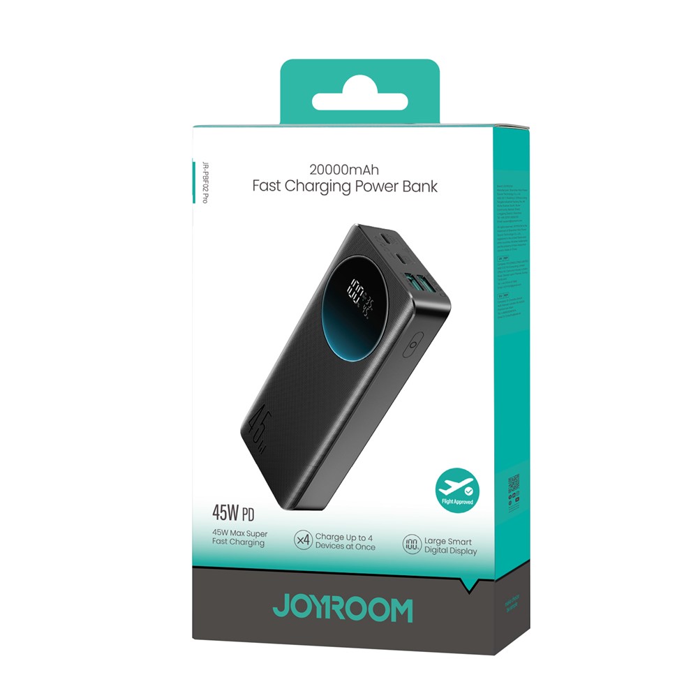 Joyroom Wired Power Bank , 20000 mAh 4 Ports , Black , JR-PBF02 Pro