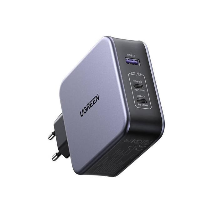Ugreen Nexode Wall Charger with Type C Cable , 3 Ports Triple Port , 140 Watt Dark Gray - CD289