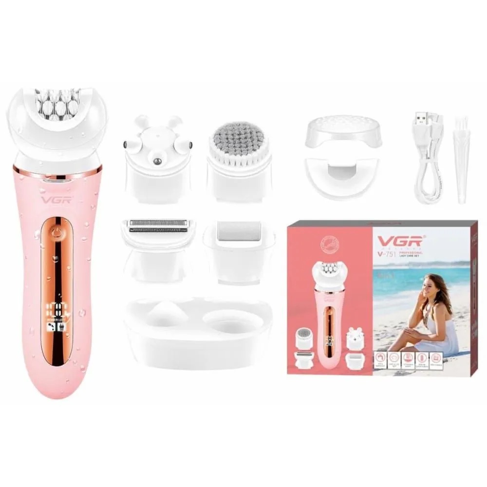 VGR Professional Epilator with Attachments Wet & Dry White Pink - V-751
