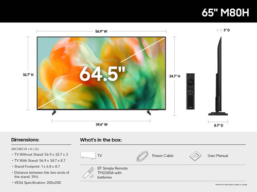 Samsung 65 Inch Smart TV , 4K UHD Mini LED Built-In Receiver