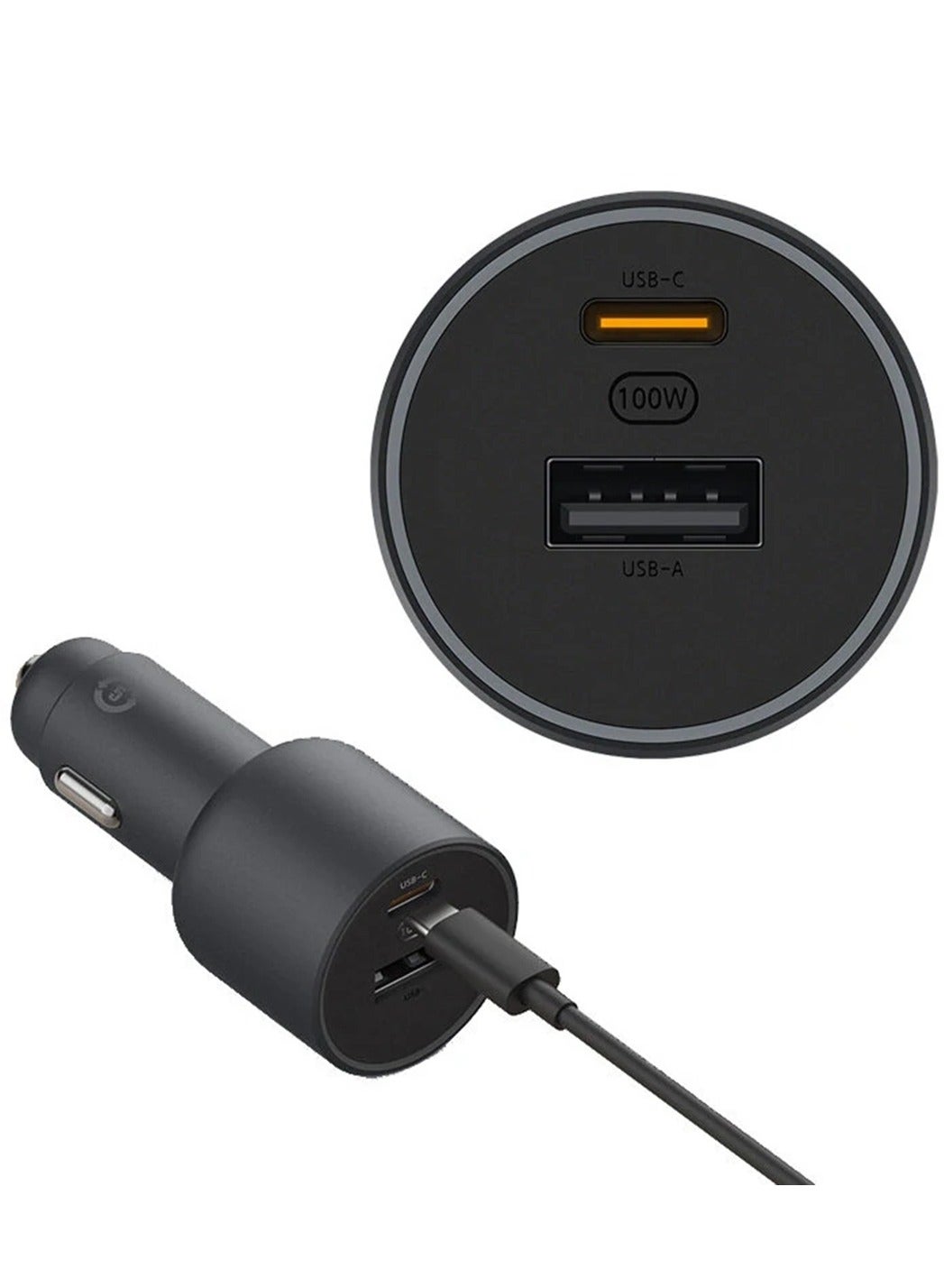 Xiaomi 1A1C Car Charger with Cable Type C , 2 Ports , Dual Ports Type C and A , 100 Watt , 5 Volt , Black - CC07ZM