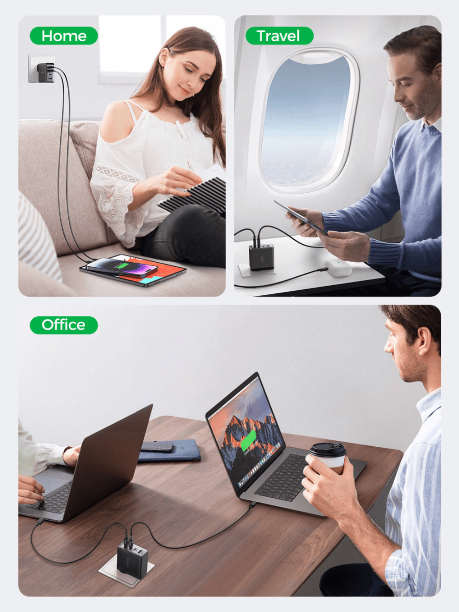 شاحن مع كابل Type C جوي روم Ultra ، عدد 4 منفذ منفذين نوع C و A ، قدرة 100 وات ، اسود - JR-TCG04EU