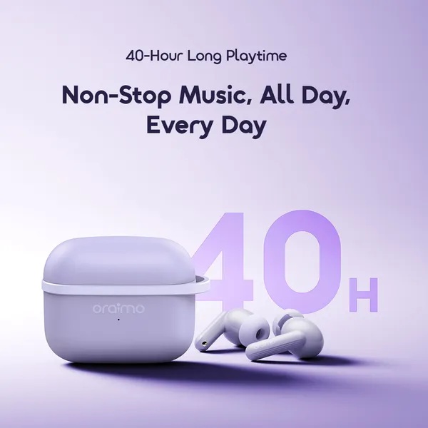 Oraimo SpaceBuds Lite Earbuds , AI Call Noise Cancellation , Digital Lavender - OTW-324