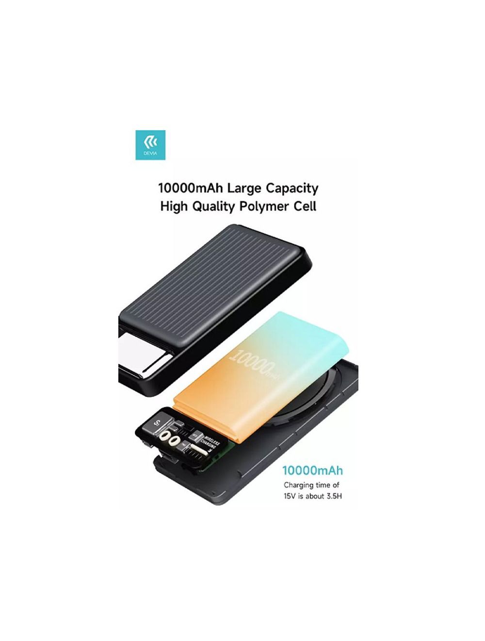 Devia Extreme Speed Series Wirless Magnetic Wireless Power Bank , 10000 mAh 2 Ports , Dark Grey , MP55GP