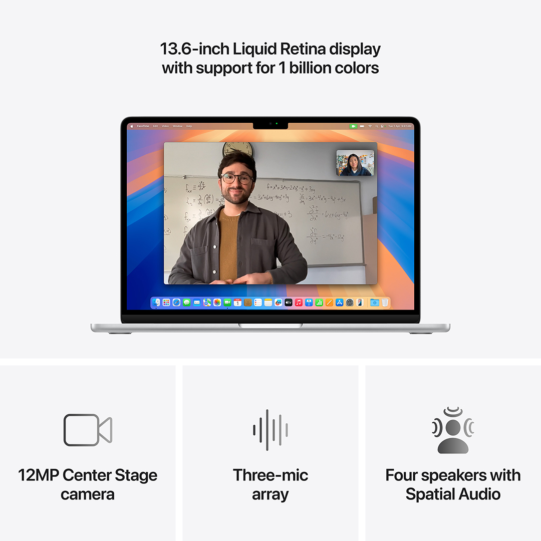 لاب توب ابل MacBook Air ، معالج شريحة ابل M4 مع معالج 10 نواة 13.6 بوصة ، هارد 512 جيجا بايت SSD ، رام 24 جيجا بايت ، كارت شاشة معالج رسومات ابل 8 نواة ،macOS - فضي