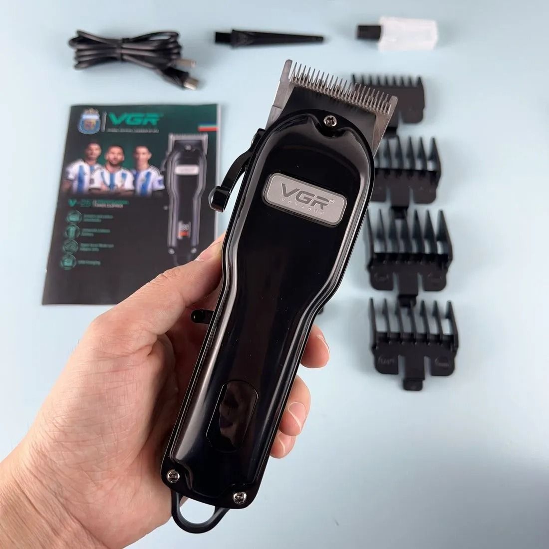 VGR Professional Rechargeable Hair Clipper with Attachments Dry , Black - V-251