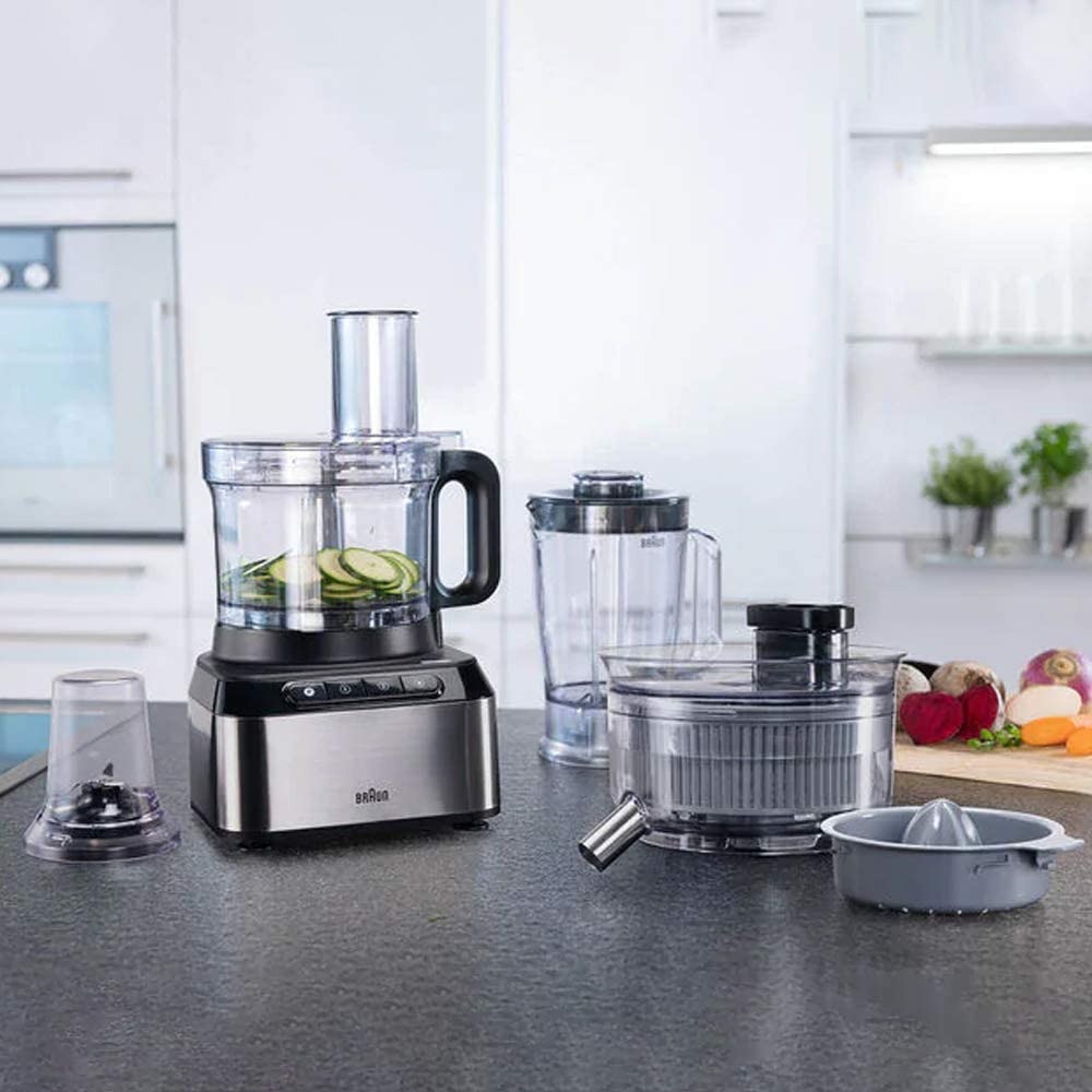 Braun PurEase 12 in 1 Food Processor , 800 Watt Silver Black - FP 3235 SI