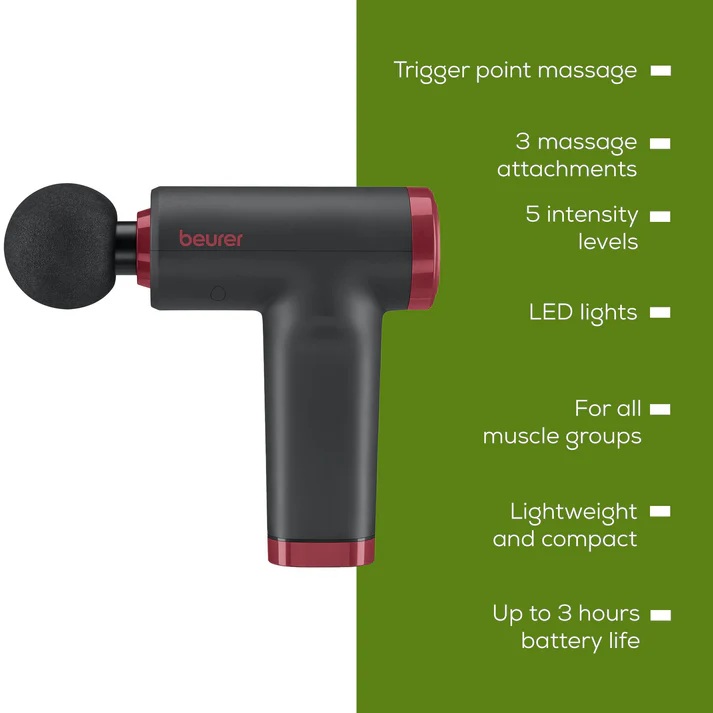 Beurer lithium-ion battery Massage Gun with Attachments , Black Red - MG 89