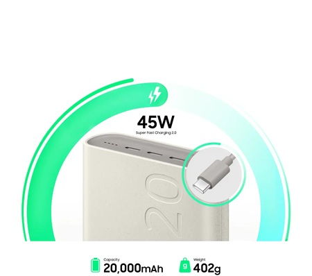 Samsung Wired Power Bank , 20000 mAh 3 Ports , Beige , EB-P4520XUEGWW