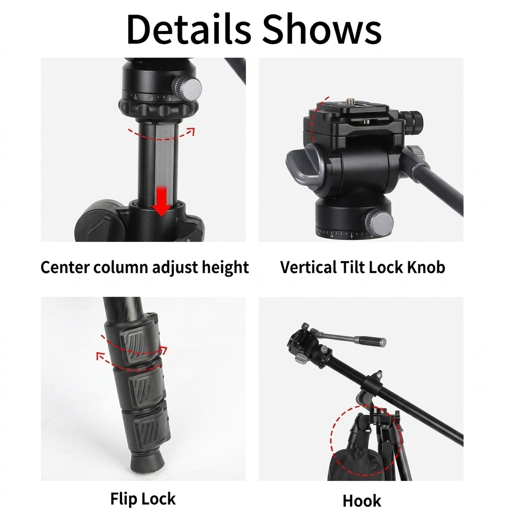 Jmary KS355+HG60 2-in-1 Tripod with Panoramic Ball Head Stand forDSLR cameras, mirrorless cameras, camcorders, and professional photo/video equipment Black