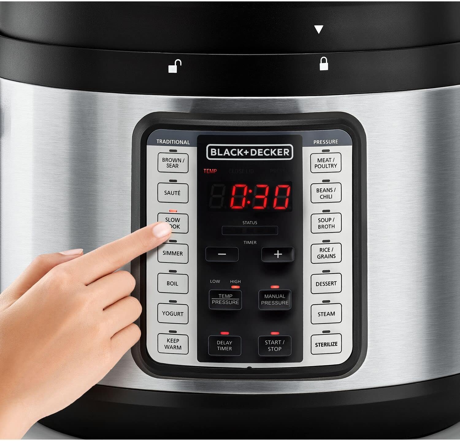 حلة ضغط كهرباء بلاك اند ديكر ، سعة 10 لتر ، 1350 وات ، اسود وفضي - PCP1010-B5