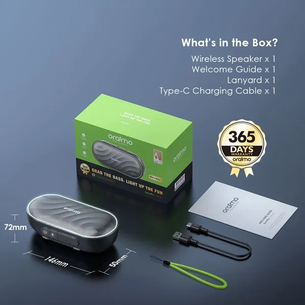 Oraimo Portable Bluetooth Speaker , Black - OBS-382
