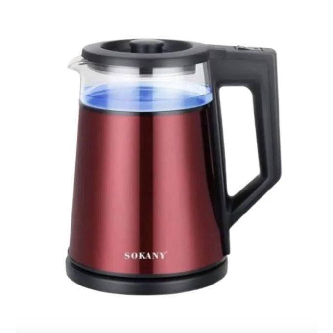 Sokany Stainless Steel Electric Kettle , 1.7 Liter 2000 Watt , Metallic Red - Sk-SH-1076