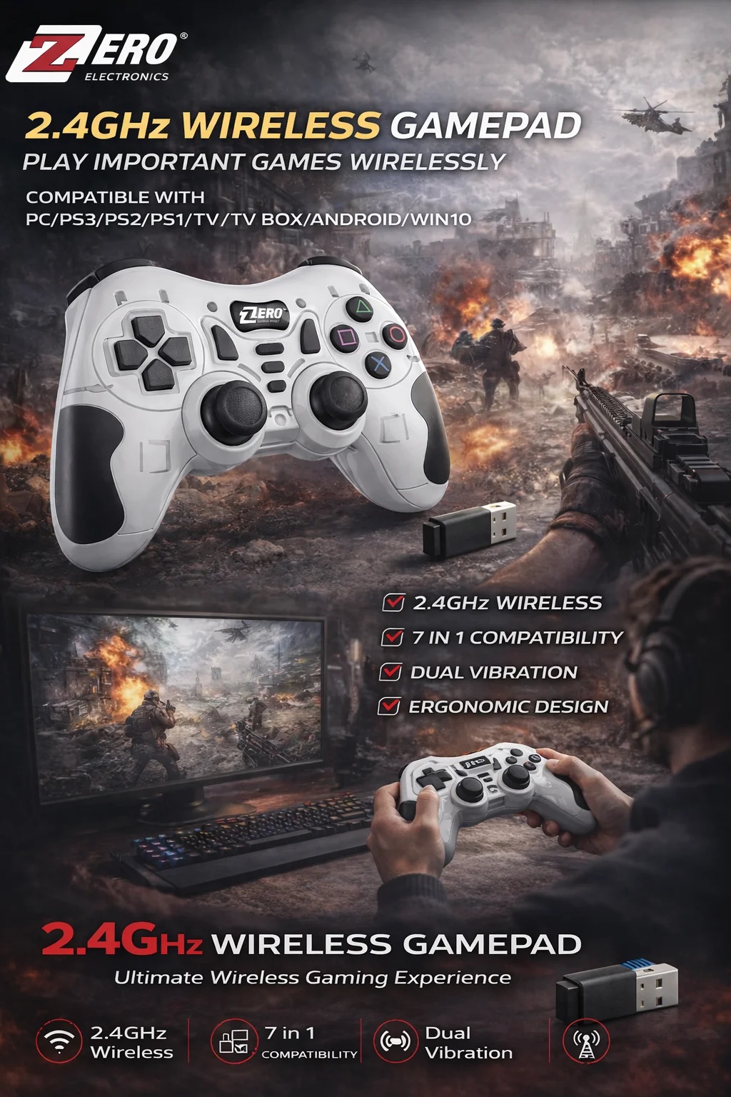 Zero Wireless Wireless Controller , White Black