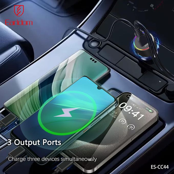Earldom Car Charger with Cable Type C , 2 Ports , Dual Ports Type C and A , 83 Watt , Black - ES-CC44