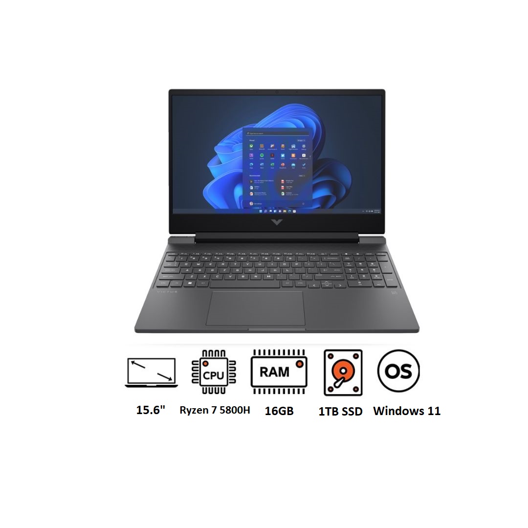 لاب توب اتش بي فيكتوس 15-fb0032ne - 7G6G1EA ، معالج ايه ام دي رايزن 7 5800H 15.6 بوصة ، هارد 1 تيرا بايت SSD ، رام 16 جيجا بايت ، كارت شاشة انفيديا جي فورس RTX 3050 ،ويندوز 11 - فضي ميكا