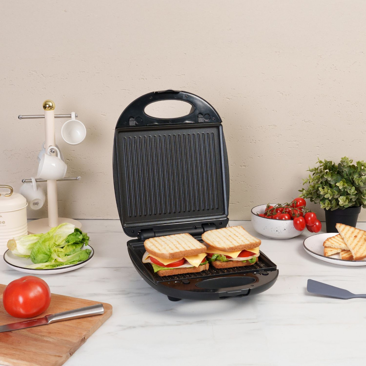 Arshia Sandwich, Grill and Waffle Maker 1200 Watt Black Silver - SM116-2515