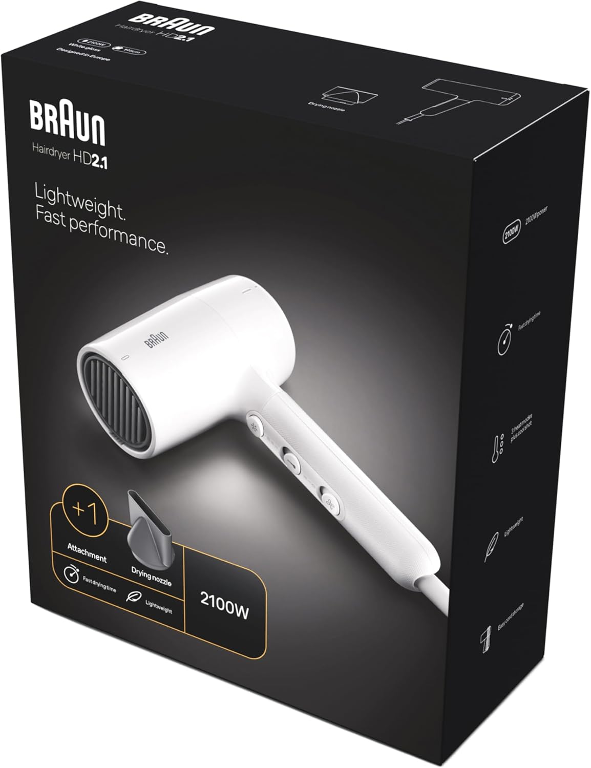 Braun HD 2.1 Hair Dryer 2100 Watt , White - BRHD210E