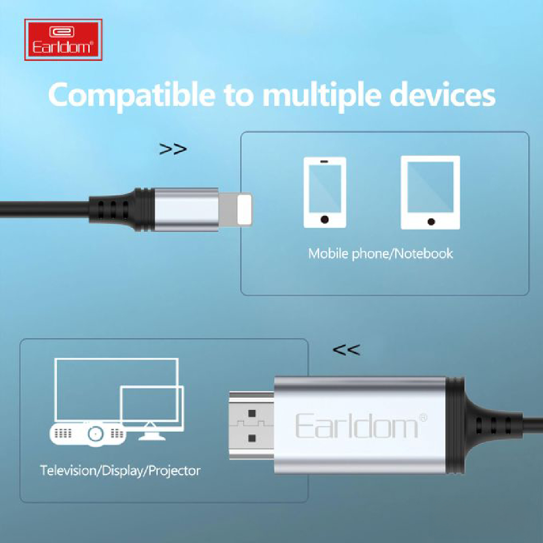 كابل HDMI إلي لايتنينج ايرلدوم ،اسود وفضي - W35