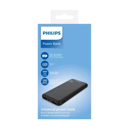 Philips Wired Power Bank , 10000 mAh 3 Ports , Black , DLP1812PB