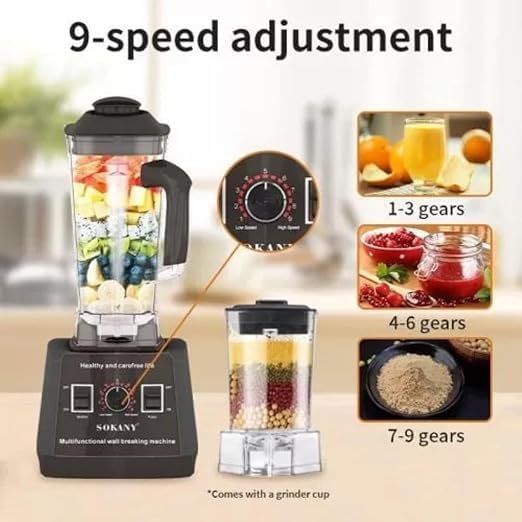 Sokany Countertop Blender with PC Cup , Pure Copper Motor 2.5 Liter 5000 Watt Black - SK-666N