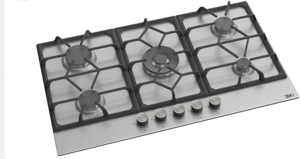 Teva Gas Built in Hob ,90 Centimeter 5 Burners ,Stainless Steel - RT041