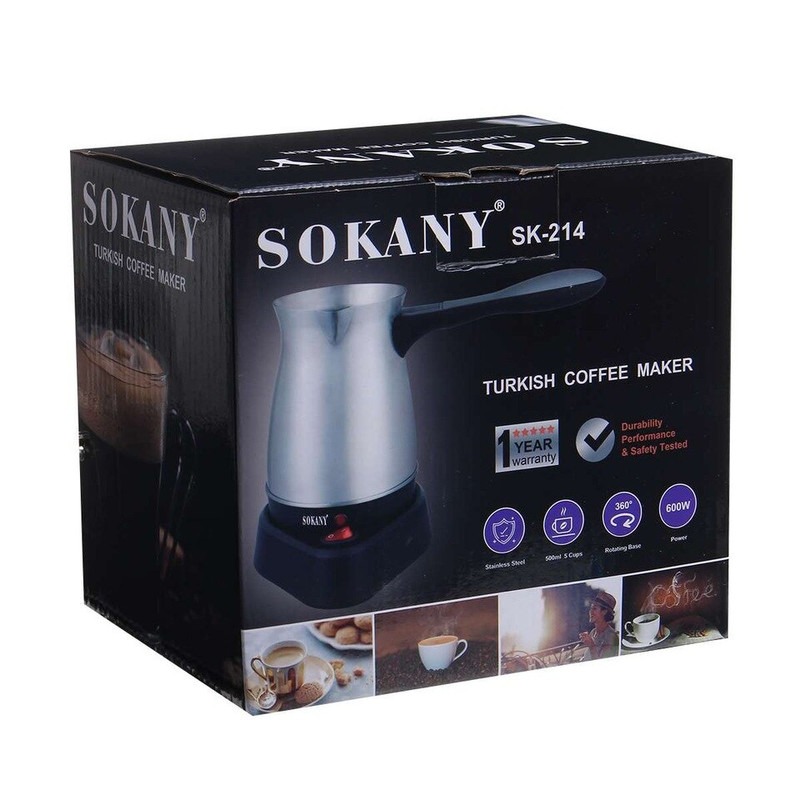 Sokany Turkish Coffee Maker , 500 milliliter 5 Cups 600 Watt Silver - SK-214