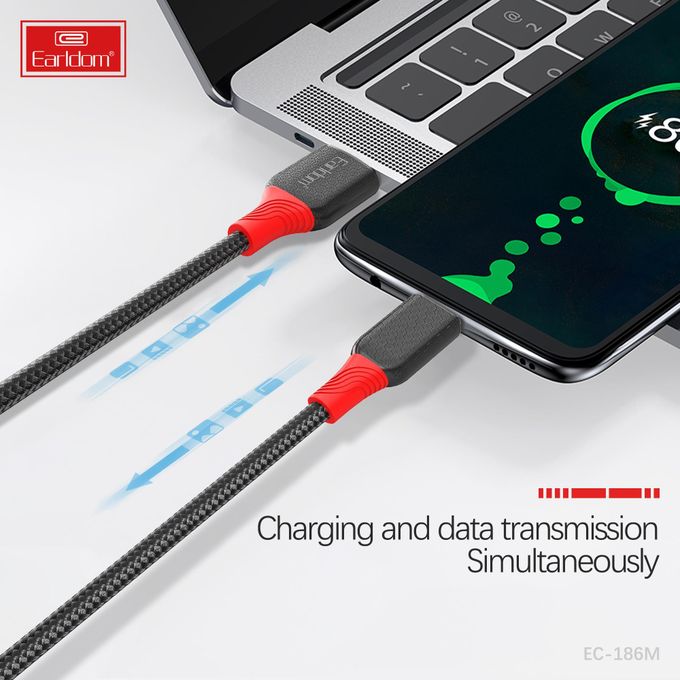 كابل شحن مايكرو USB ايرلدوم ، طول 1 متر ، اسود واحمر - EC-186M