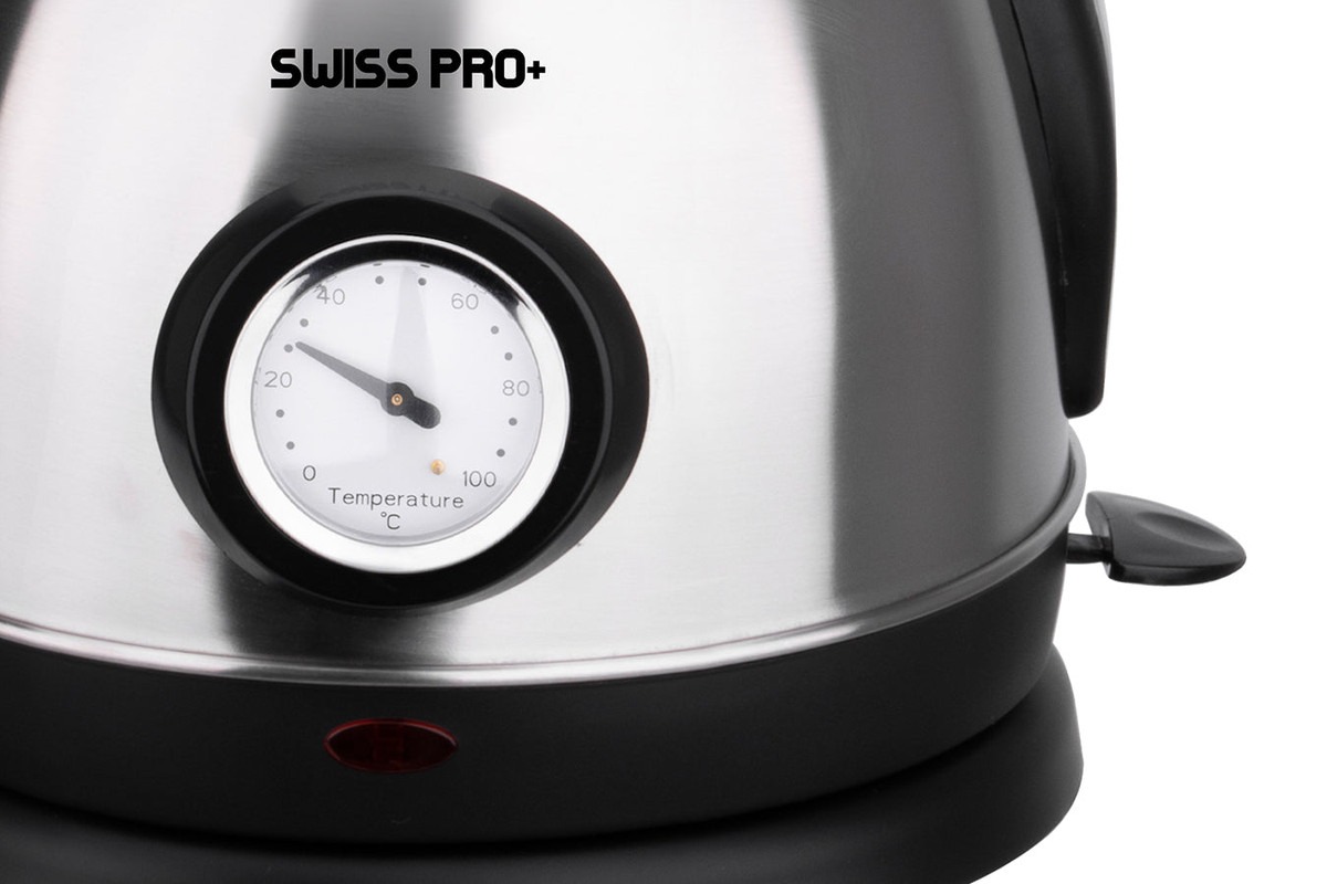 Swiss Pro Plus Retro 304 Stainless steel body Electric Kettle , 1.8 Liter 2200 Watt , Silver - Swiss Pro Plus