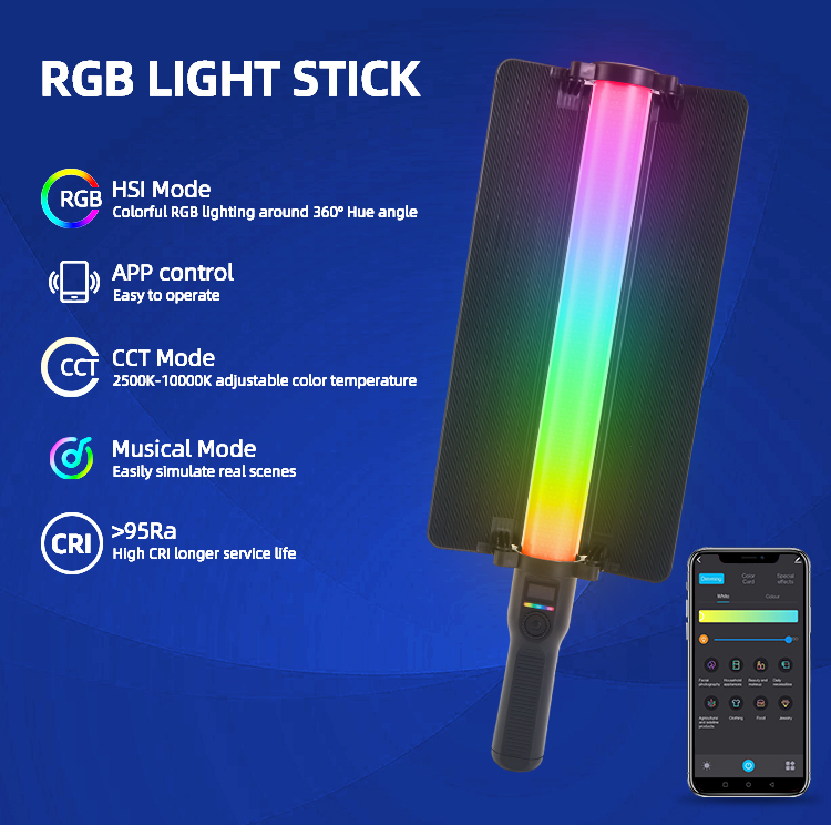 عصا اضاءة فيديو LED فاجنر برو ،اسود - SL-62 RGB