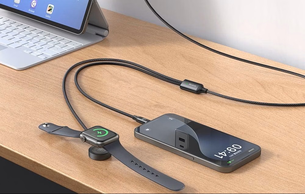 Mcdodo Multi Ports 2-in-1 Charging Cable with Apple Watch Charger 1.2 Meter Black - CA-2200