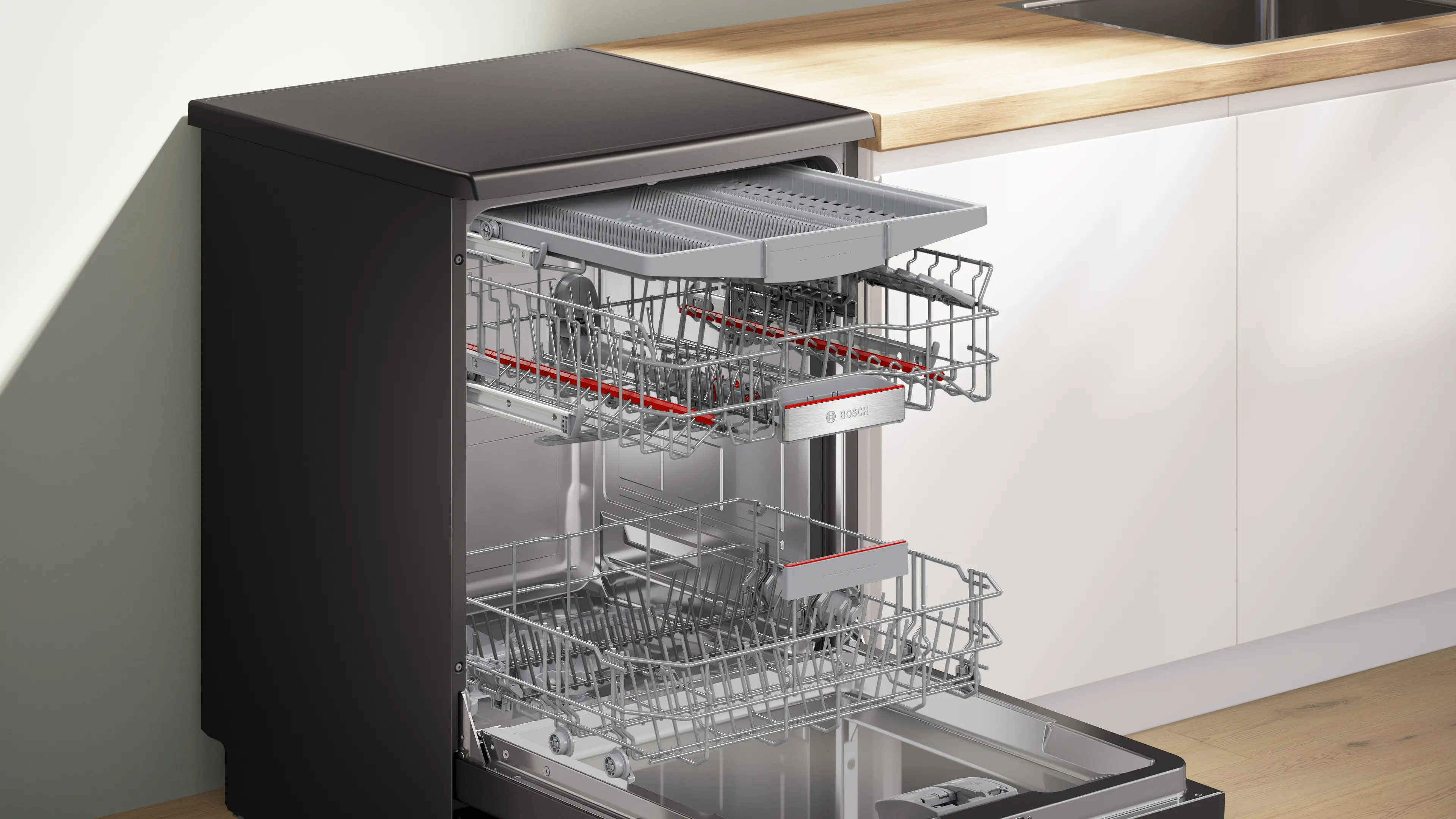 Bosch Series 6 Free Standing Dishwasher , 14 Persons Black Steel - SMP6EMC00V