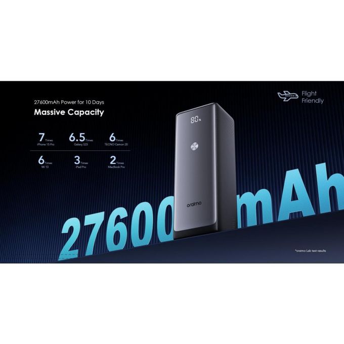 باور بانك سلكي اورايمو ، سعة 27600 مللي امبير ، عدد 3 منفذ ، اسود - OPB-727SQ
