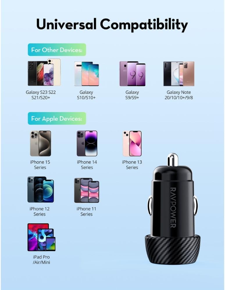Ravpower Pioneer Car Charger , 2 Ports , 20 Watt , 5 Volt , Black - RP.VC1016.BK