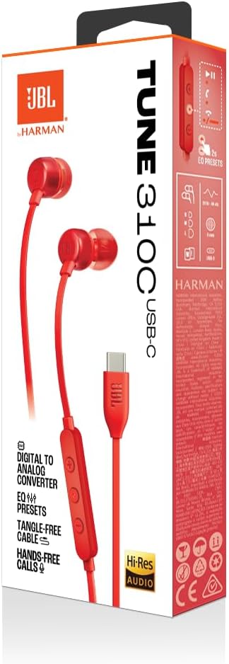 Jbl Tune 310C Wired Earphones , EQ Presets , Red - JBLT310C