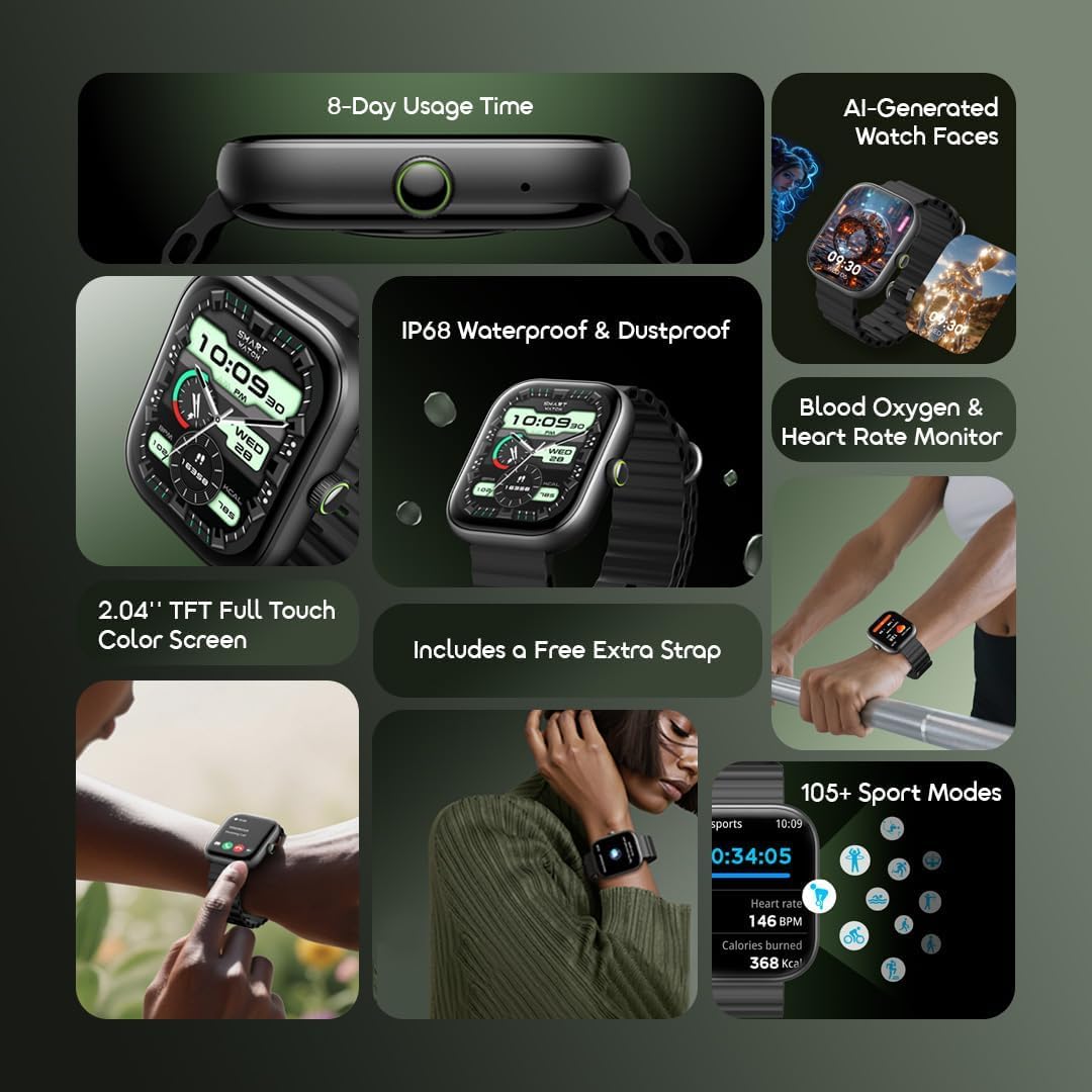 Oraimo Watch 6 Smart Watch , 2.04 Inch Black - OSW-807