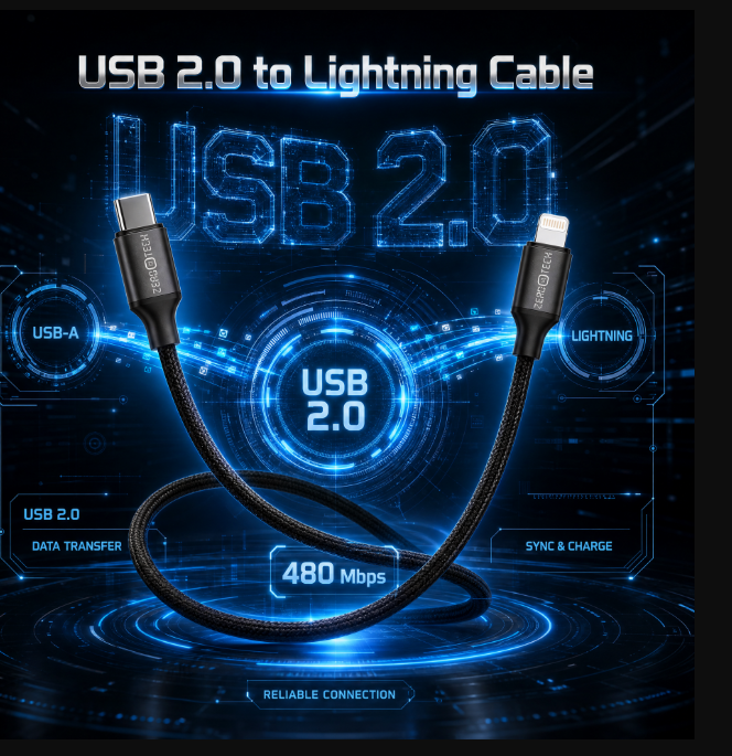 كابل شحن ومزامنة البيانات Type C و لايتنينج زيروتك ، طول 1 متر ، اسود - ZPCC-CL271A