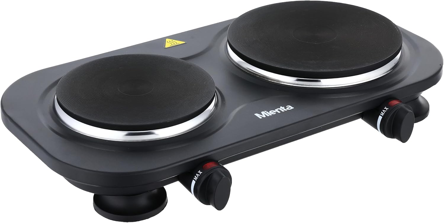 Mienta Electric Hot Plate ,2 Plates Burners ,2500 Watt Black - HP41225A