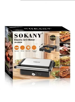 Sokany Sandwich Maker and Grill , 1500 Watt , Silver Black - SK-08026
