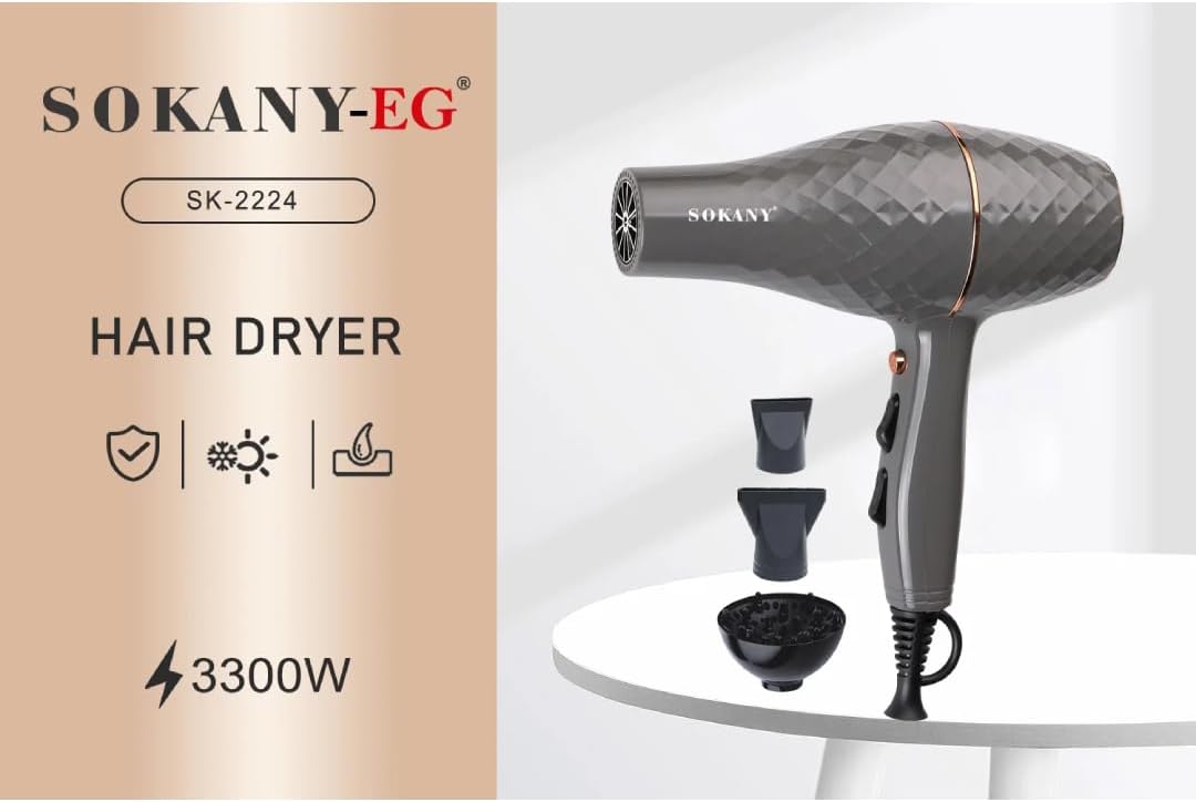سشوار سوكاني ، قدرة 3300 وات ، اسود - SK-2224