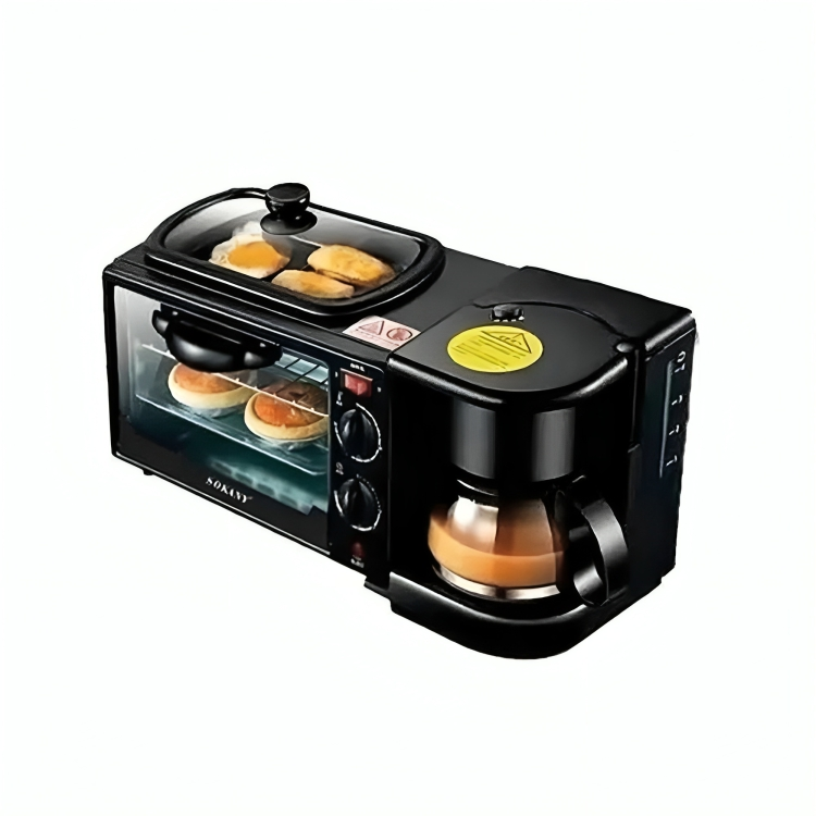 Sokany 3 in 1 Breakfast Maker , 2 cups 1250 Watt , Black - SK-145