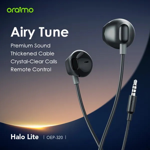 Oraimo Halo Lite Wired Earphones , Black - OEP-320