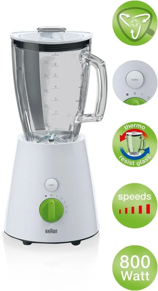 Braun TributeCollection Countertop Blender 2 Liter 800 Watt White Green - JB3010