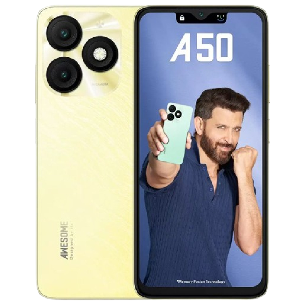 ايتل A50 ، سعة 64 جيجا بايت ، رام 3 جيجا بايت ، شبكة 4G ، شريحتين - ذهبي لامع