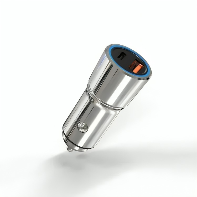 Nine Super Dual Port 56 Car Charger , 2 Ports , Dual Ports Type C and A , 52 Watt , 12 Volt , Silver