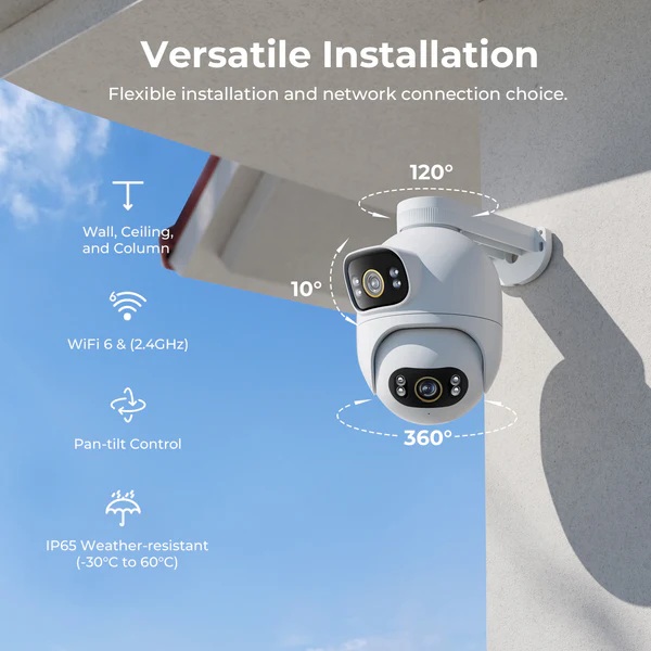 كاميرا مراقبة سبوت لايت بعدسة مزدوجة خارجية سلكية ولاسلكية واي فاي، اتصال سلكي ايميلاب EC6 ، ابيض